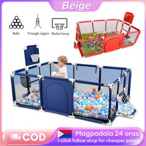 Beige Playpens for baby Big Size Rectangular Foldable Play Fence with Accessories Indoor Safety Protection for Toddlers