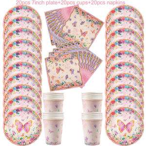 Butterfly Party Paper Plate Cups Napkins Birthday Disposable Tableware Set for Baby Shower Party Supplies Butterfly Party Decor