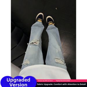 CHENMU | Retro American Holes Denim Trousers Loose Straight Leg Bell-Bottom