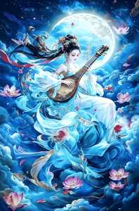 DIY Traditional Diamond Painting Graceful Dunhuang Goddess Playing Pipa Glowing Nebula Floating Lotus Living Room Wall Art Gift
