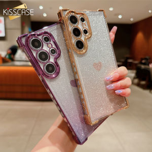 KISSCASE Gradient Glitter Space Phone Case For Samsung S24 S23 S22 Ultra Plus S23FE Plating Love Heart Four Corner Anti-fall Soft TPU Shockproof Back Cover For Samsung A55 A35 A25 A54 A34