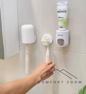 Wall-Mounted Toothbrush Holder / Toothpaste Holder Automatic Toothpaste Squeezer with Cover