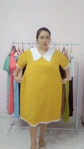 (45-100kg)Váy bầu bigsize màu vàng chất đũi xước phối cúc ngọc