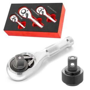 1/4 3/8 1/2 Inch Drive Stubby Ratchet Wrench Set 72 Tooth Quick Release Mini Short Handle Square Head Spanner Tool