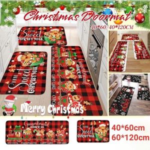 Christmas Kitchen Rugs Non-Slip Washable Door Entrance Floor Mat Xmas Snowman Elk Christams Tree Thickened Decorative Mat 40*60/40*120CM