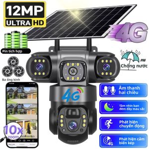 Camera IP 4G Năng Lượng Mặt Trời Với Thẻ SIM 12MP 6K Ba Ống Kính Tầm Nhìn Ban Đêm PTZ Giám Sát Video An Ninh Dùng Trong Nhà/ngoài Trời