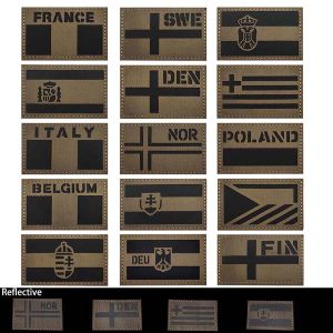 Khaki National Flag Emblem Infrared IR Reflective PatchSpain France Slovakia Military Stickers Tactical Badge Clothes Applique