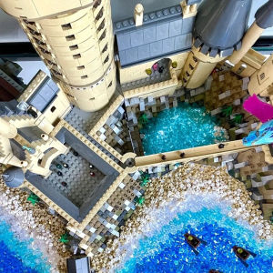 Hogwarts Castle Transparent Sea Beach Landscape Lighthouse Fishermans Cottage Sea Water Particle Building Blocks Toy for Ages 6+