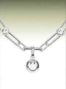 SMILEY Silver Diamond Bell Pendant Necklace S925