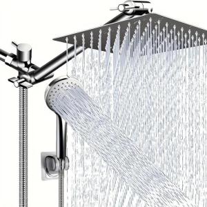 Stainless Steel 8/10 Inch Overhead Showerhead 5 Modes With Extension Arm Multi-function Hand Shower Wall Mounted Showerhead Set
