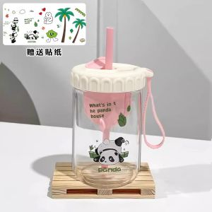 500ml Di Động Cốc Nước Thủy Tinh Gấu Trúc Tách Trà Dễ Thương Cốc Chịu Nhiệt Độ Cao Hiện Đại Tối Giản Đồ Ăn Gia Đình