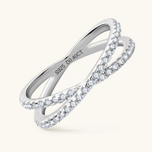 IOGOU Original Design X Cross Moissanite Rings Half Eternity Band with Certified 925 Sterling Silver Wedding Jewelry for Women