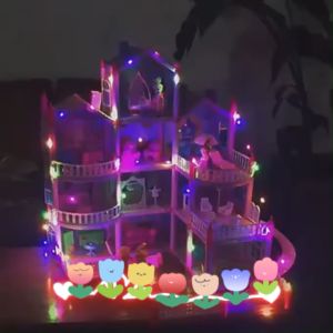 Three Storey Villa Dollhouse Kids DIY Family Doll House Accessories Toy with Miniature Furniture Garage Assemble Casa Doll House Lovely House Children Toys for Girls DIY Doll House Dream Villa 3D Play Set Baby Toy Dollhouse (Pink)
