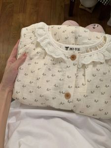 Korean Style Sweet Floral Womens Sleepwear Summer New Short Sleeve Shorts Cute Girl Home Clothes Set Cotton Lace Trim round Neck