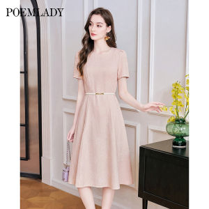 POEMLADY | Floral Pink A-Line Dress Summer Style Puff Sleeve Cinched Waist