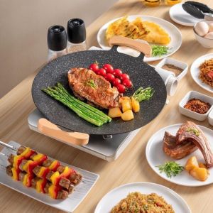 Essential for barbecuing  30CM Outdoor BBQ Grill Pan Non Stick Stovetop Baking Tray Korean Roastig Grill Plate Camping Equipment