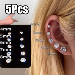 ต่างหูแฟชั่นต่างหูหมุดคริสตัลหรูหรา5ชิ้นตุ้มหูแวววาวของผู้หญิงเครื่องประดับแบบไม่ต้องเจาะหู