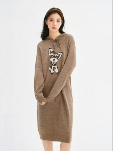 SEIFINI | Colored Spots Fabric Hooded Drawstring Lazy Style Long Sleeve Midi Dress