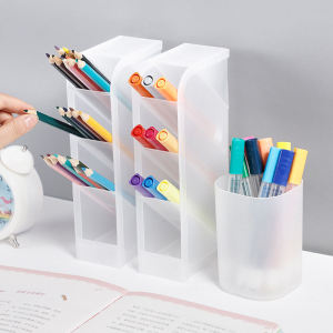 Modern Multi-Layer Desktop Organizer Box Large Capacity Angle Insertion Style Creative No-Brand Business Supplies Pen Holder