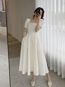 Registration Slim White Dress Daily French White Dress Satin Daily Style Engagement Dress Light Wedding Dress Dress