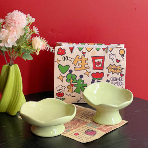 Ceramic Cat Bowl High Feet Anti-Flip Pet Dish Protect Cervical Spine Cat Food Tray Dog Bowl Dog Dish Universal Pet Supplies