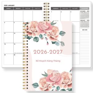 Sổ Kế Hoạch Tuần & Tháng A5 Dạng Lò Xo Năm 2026-2027 Lịch Tháng 1-12 Ghi Chú Đồ Dùng Văn Phòng Phẩm Học Sinh