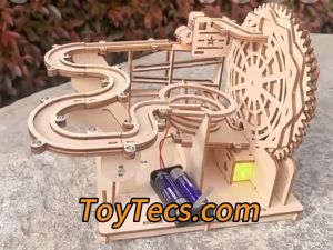 ของเล่นไม้ DIY ตัวต่อไม้ 3มิติ ของเล่นฝึกทักษะวิทยาศาสตร์สำหรับเด็ก เครื่องจักรไฟฟ้าแทร็คบอล แทร็กบอลไฟฟ้าไม้ Wooden Electric Track Bal