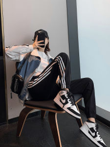 High Waist Sports Pants for Girls Loose Fit Spring Autumn Style Nine Points Cuffed Casual Harajuku Style Long Pants