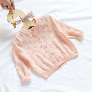 Princess Style Knitted Pure Cotton Cardigan Thin Model for 6 Months to 3 Years Old Girls Baby Air Conditioner Sweater Spring Summer Lightweight