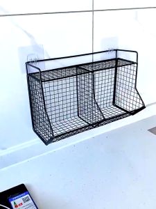 BD Kitchen Wall Hanging Rack Perforation-free Onion Ginger Garlic Storage Spice Storage Holder Rack Basket Carbon Steel Bathroom Toilet Bedside Organizer Box with Hooks