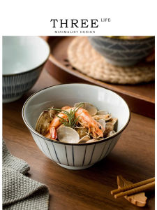 Tlife Blue Ceramic Dining Set Vintage Blue And White Rice Bowl Nordic Style Home Use round Shape Dinnerware for Everyday Use