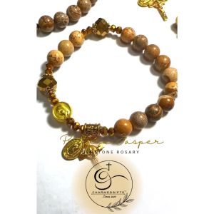 [Mycharmedgifts] Picture Jasper Semi Precious Gemstone Rosary Bracelet