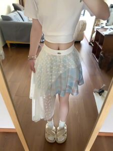VKSOD | Summer 2025 Womens French Sweet Plaid Lace Splicing Mini Skirt Irregular Net Skirt High Waist Simple Style VKSOd Brand