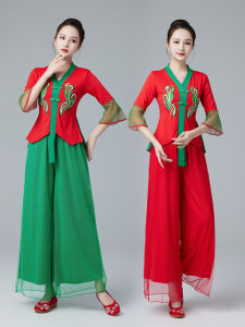 Womens National Style Fan Dance Performance Costume Classic Square Dance Skirt Pants Netting Skirt Pants Stage Costume