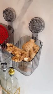 (HOME+) Luxury Bathroom Kitchen Suction Cup Storage Rack Wall Mounted(No Drilling)