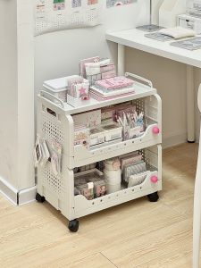 under Desk Bookshelf Mobile Storage Rack for Stationery And Books Small Cart Student Essential Simple Style with Hole Board