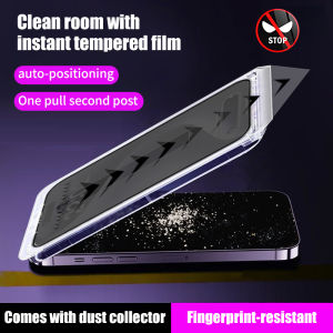 One-Click Installation Full Cover Quick Install Tempered Glass for IPhone 11 12 13 14 15 16 17 Air Pro Max Plus 16e X XR XS Max Screen Protector Anti Spy Peeping Dust Free Install Box Protector