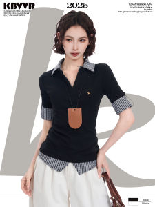 KBVVR | V-Neck Illusion Layered Short Sleeve Tee Slim Fit Summer Top