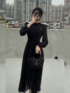 XUECAIQI | Elegant Long Sleeve Slimming Black Dress