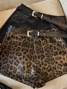Slim Fit Leopard Print PU Leather Shorts Womens Autumn Winter New Style A-Line Casual Hot Pants High Waist Straight Leg Zipper