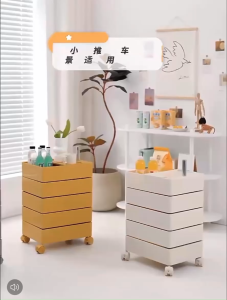 ❣️SPACEIDEAS❣️ Movable Rotating Tray Cart Trolley with Lockable Wheel Office Rotating Drawer Side Table with Rotating Drawer Movable Coffee Table Bedside Table Sofa Side Table Movable Snack Storage Trolley Makeup Storage Box Stationery Storage Box