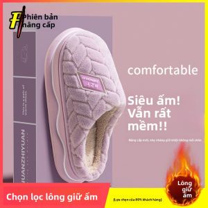 MONLEYTA | Dép bông mùa đông đế dày chống trượt trong nhà cho cặp đôi đế xuồng lông cừu dép đi trong nhà cho nữ