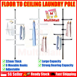 Laundry Hanging Pole | Floor to Ceiling Pole 3.1M | Floor to Ceiling Clothes Rack | Hook Pole | Adjustable Clothes Drying Hanger Rack with Floor To Ceiling Tension Pole