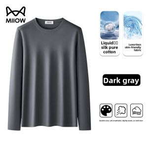 MiiOW | Mens Cotton Long Sleeve T-Shirt Round Neck Casual Inner Wear Base Shirt Comfortable Skin-Friendly Full Cotton Leisure Top