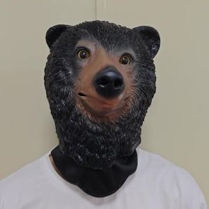 Black Bear Mask Funny Brown Bear Head Cover Halloween Animal Carnival Party Stage Performance Realistic Bear Head Costume Props