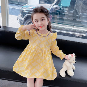 Toddler Floral Dress 2023 Autumn Girls Flounced Sleeve Lace Collar Princess Dress Baby Girl Lace Edging