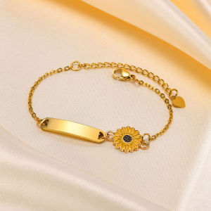 Vnox Free Personalized name Stainless Steel sunflower Bracelet Gold for Women Girls