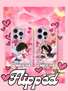 Artistic Dual Layer Semi Transparent Laser Couples Style Mobile Phone Case Cute Cartoon Design for Apple iPhone 16P Huawei P70 Mate60