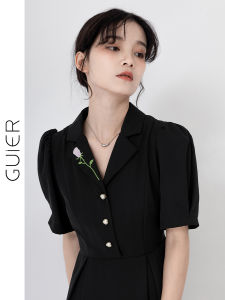 Flexible Breathable Bamboo Texture Suit Dress Womens French Vintage Skirt Elastic Waist Bubble Sleeve Long Dress Summer 2025