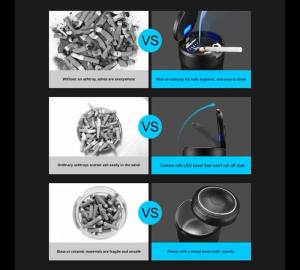 Car Ashtray with Blue LED Light Portable Smokeless Car Ashtray Detachable Cylinder Auto Pop-up Lid Cup Holder Ashtray for Car